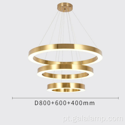 Lustre LED moderno de 3 anéis dourado